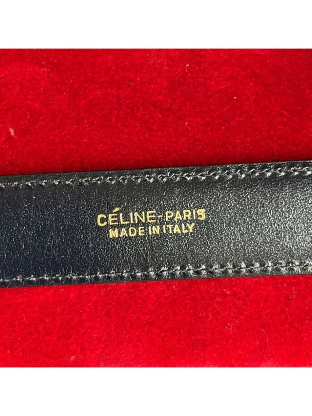 Vintage CELINE Men's Black Leather Belt w Logo 80cm
